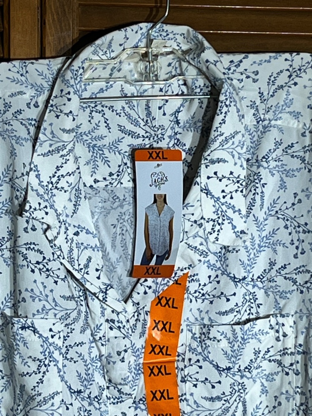 Jachs White Blouse with Blue Leaf Print - Picture 2 of 6